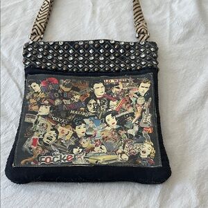 Edgy Black and Tan Collage Shoulder Bag